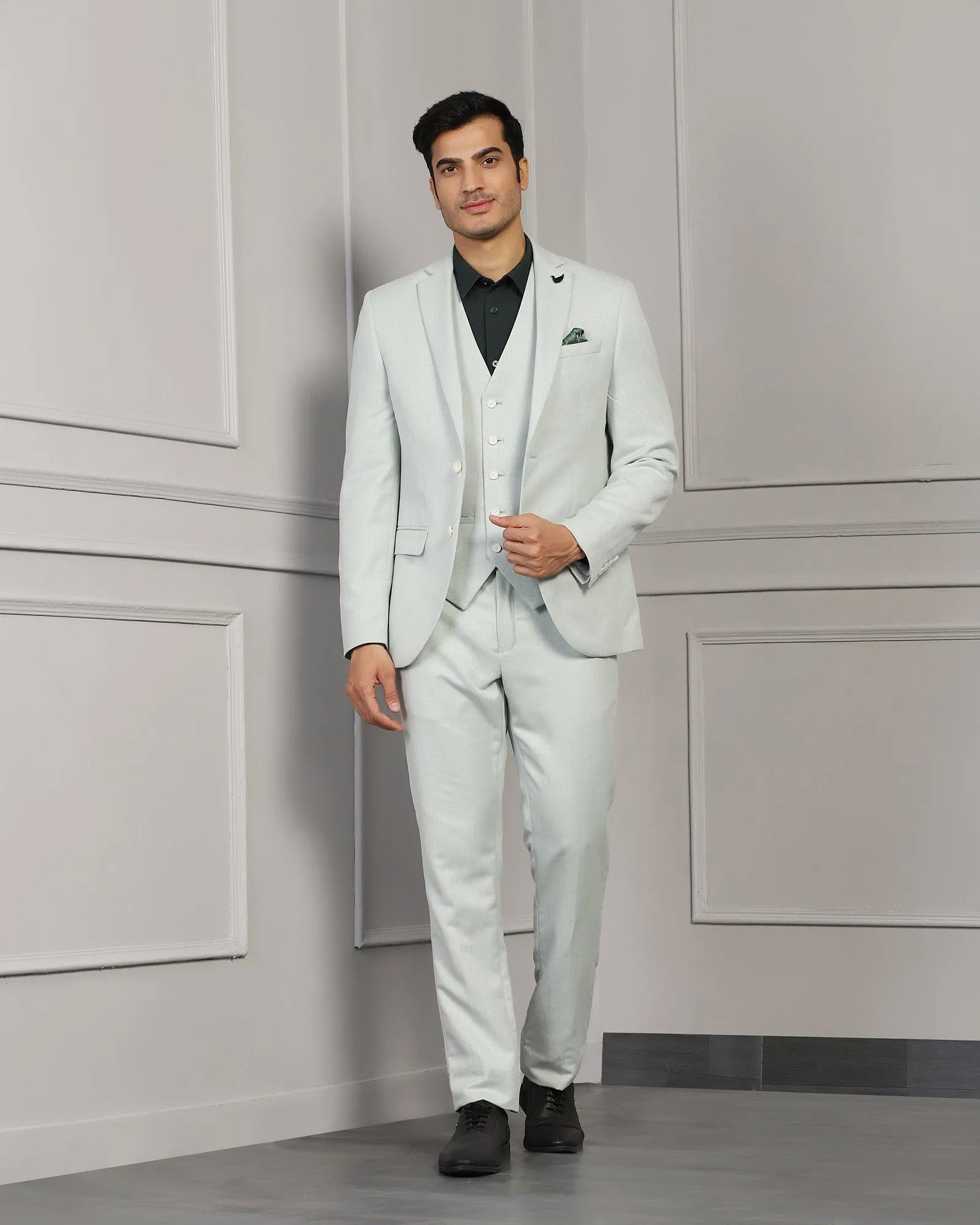 Linen Three Piece Mint Textured Formal Suit - Mineral