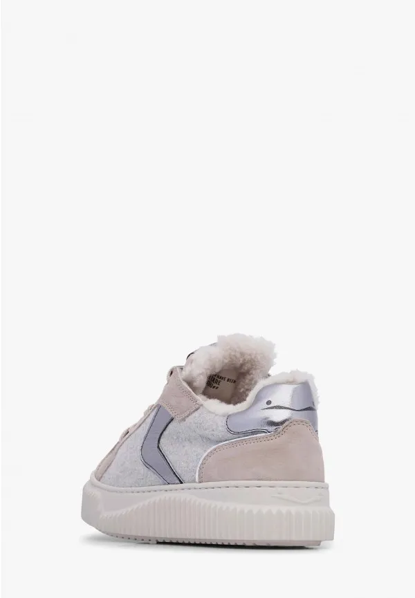 LIPARI FUR NUBUCK FELT SNEAKER - NUT GREY/PEWTER