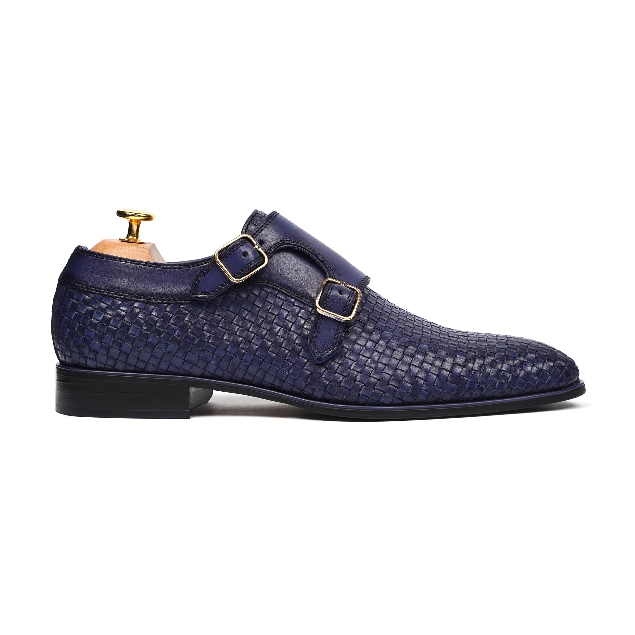 Lizard - Men's Blue Hand Woven Calf Leather Double Monkstrap