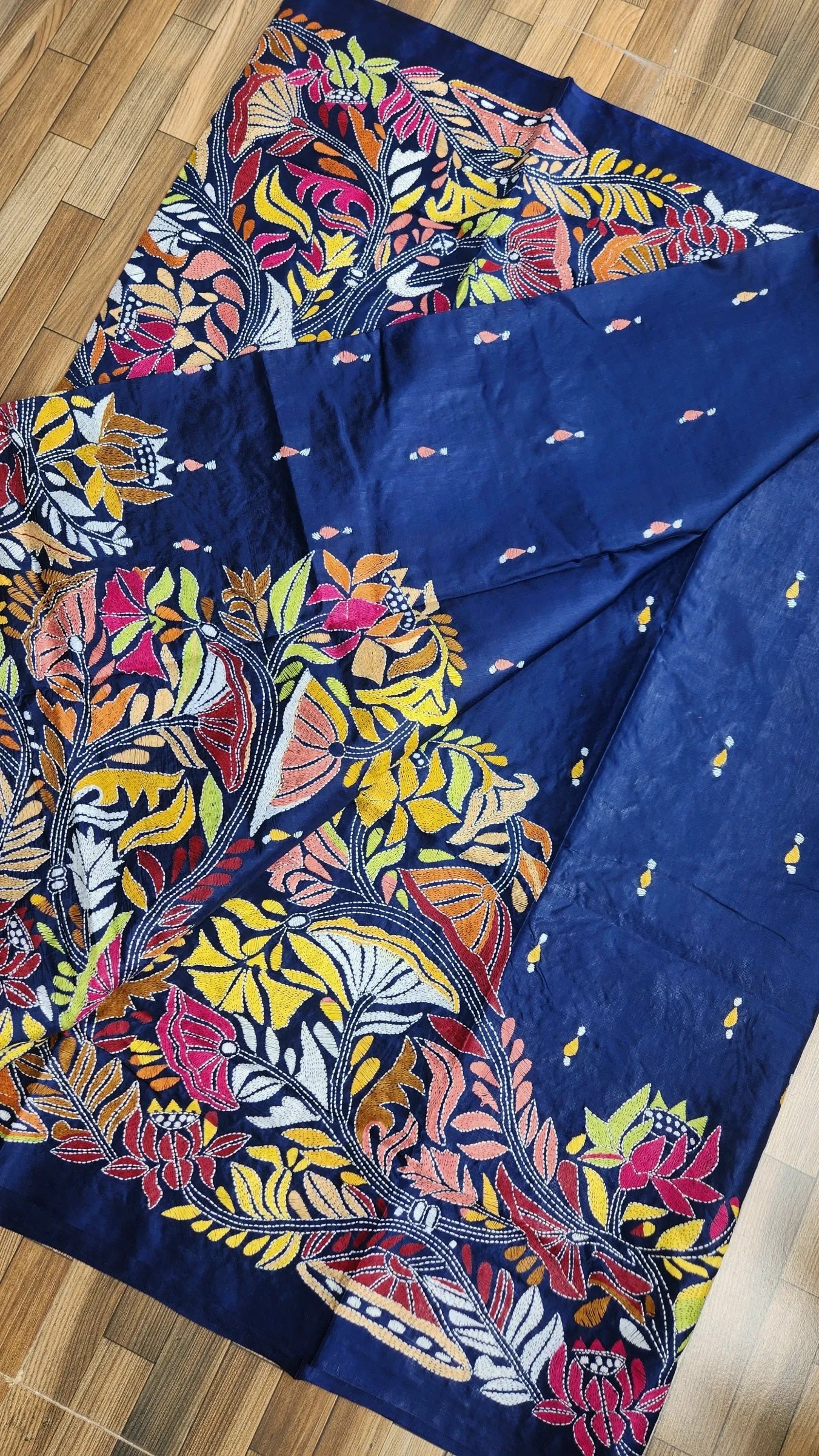 LOTUS POND KANTHA SAREE