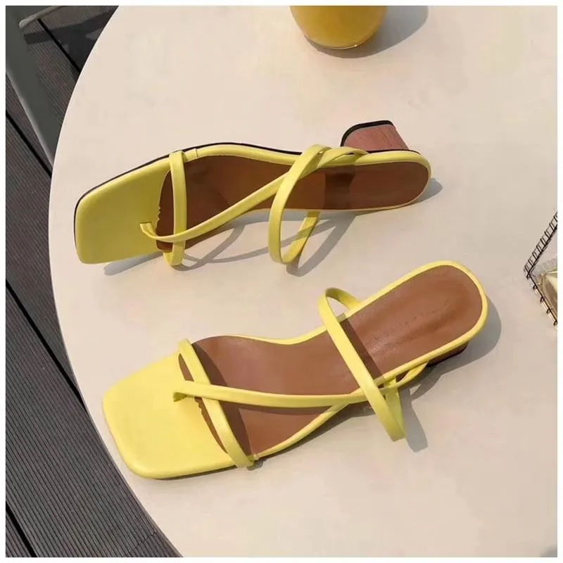 Low Heel Square Slip-On Sandals