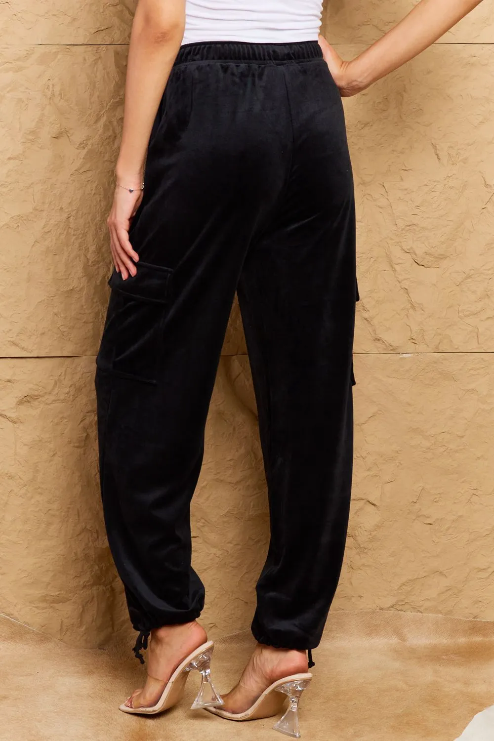 Lynn Chic For Days High Waist Drawstring Cargo Pants in Black