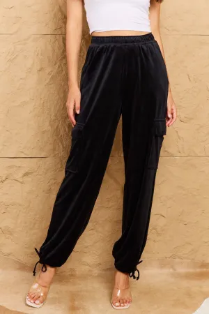 Lynn Chic For Days High Waist Drawstring Cargo Pants in Black