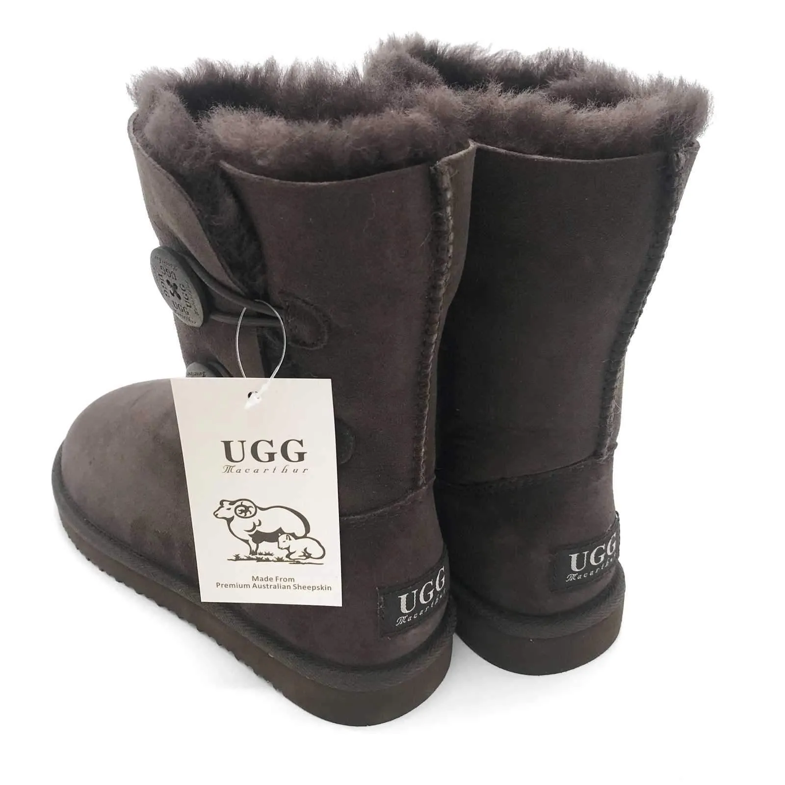 MACARTHUR WOMEN'S Premium Sheepskin Classic 2 Buttons Short UGG Boots