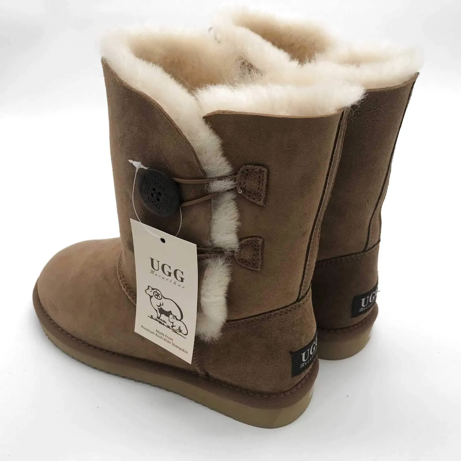 MACARTHUR WOMEN'S Premium Sheepskin Classic 2 Buttons Short UGG Boots