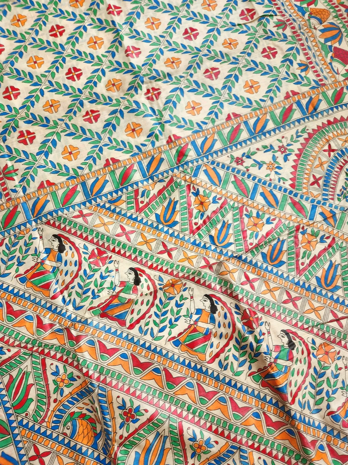 MADHUBANI HANDPAINTED SAREE - BASANT