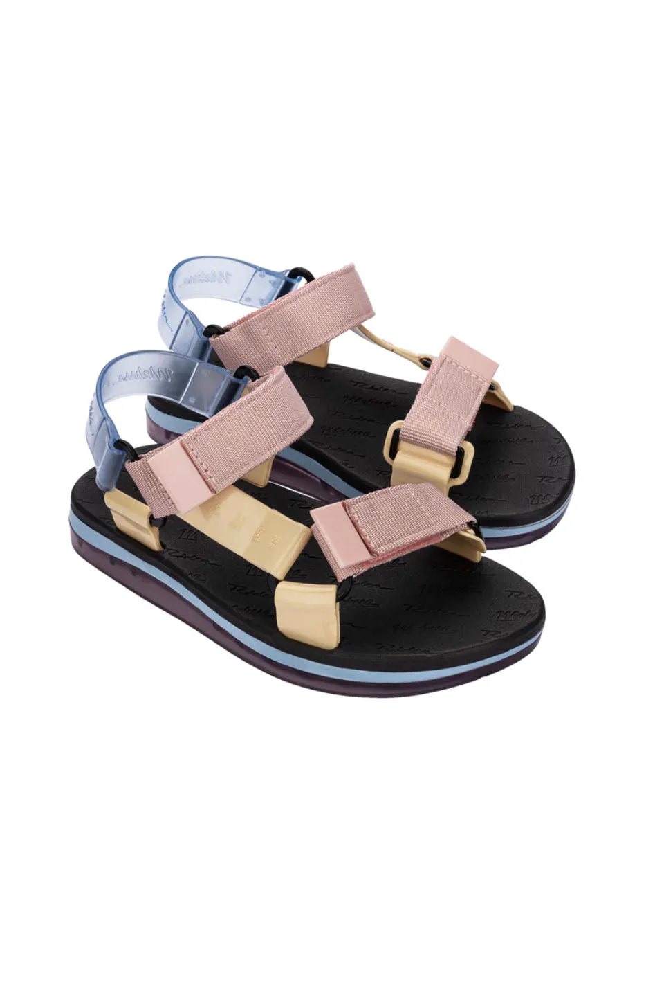 Melissa Papete & Rider Sandals In Black/Pink/Yellow