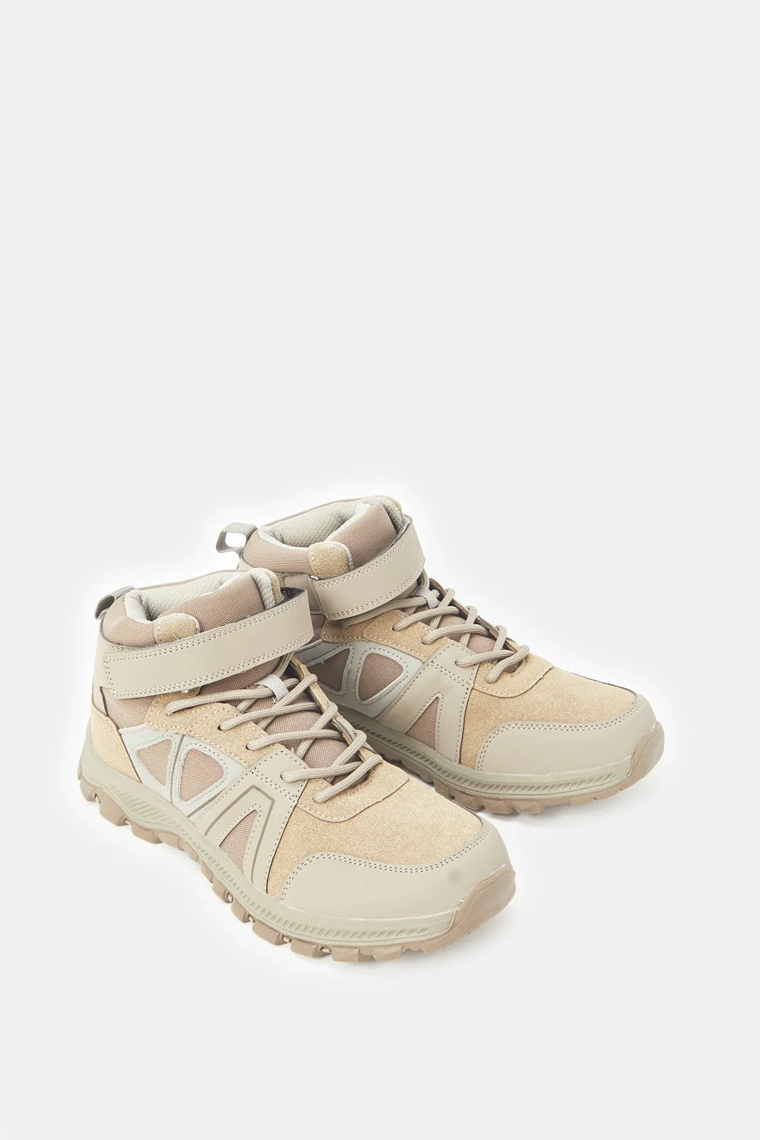 Men Beige Velcro Ankle Boots