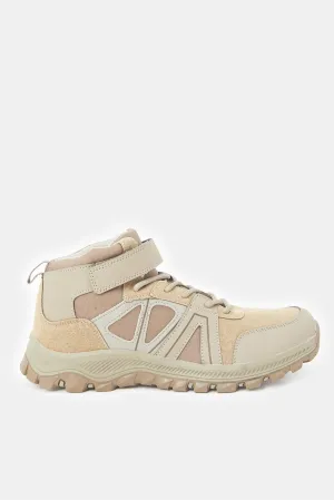 Men Beige Velcro Ankle Boots