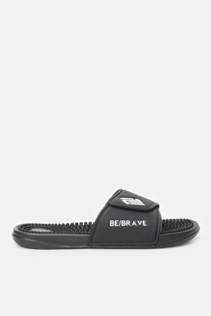 Men Black Velcro Slide