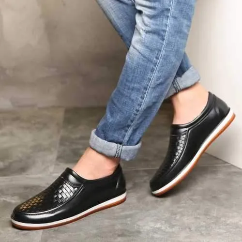 Men Casual Waterproof Soft Flats Woven Style Slip On Flats