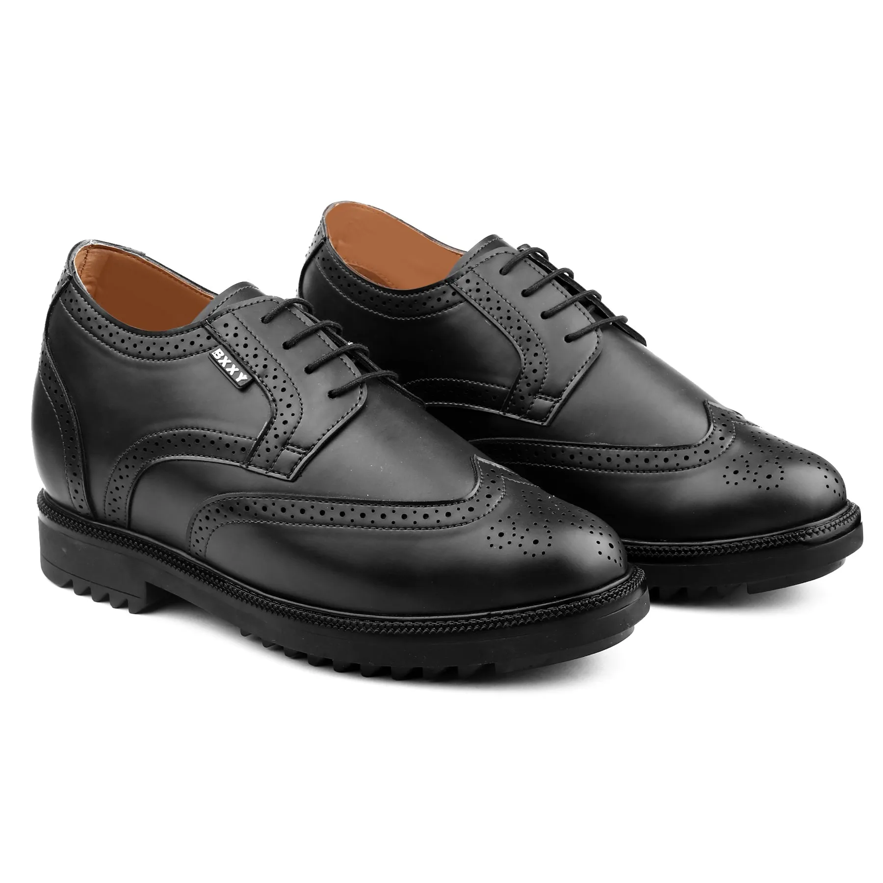 Men's 3.5 Inch Hidden Height Increasing Vegan Leather Brogue Shoes