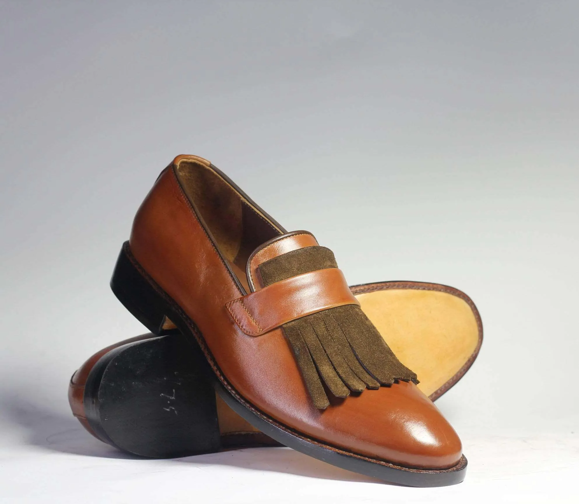 Men's Brown Fringe Tussles Leather Loafers shoe