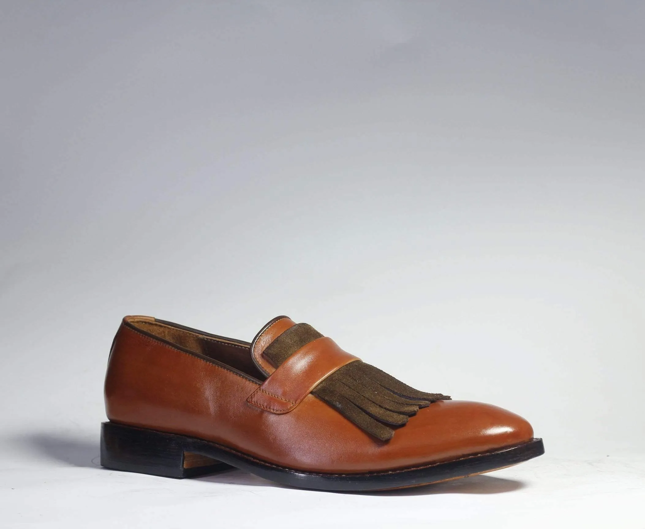 Men's Brown Fringe Tussles Leather Loafers shoe