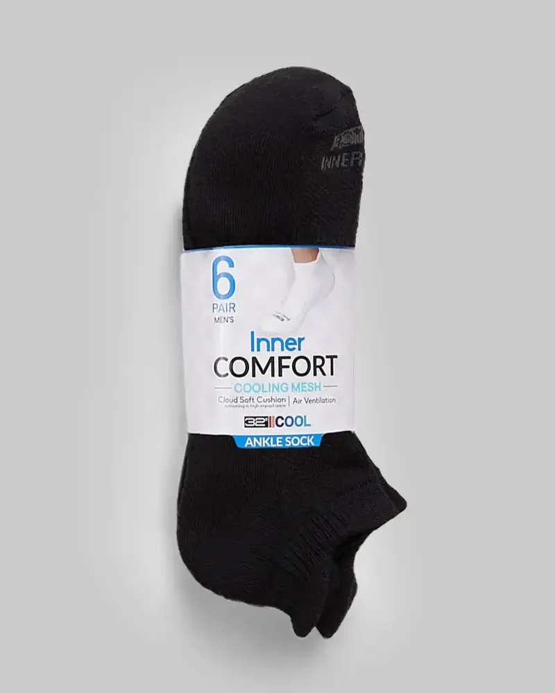 Men's Cool Comfort Ankle Running Sock, 6-Pack - Black