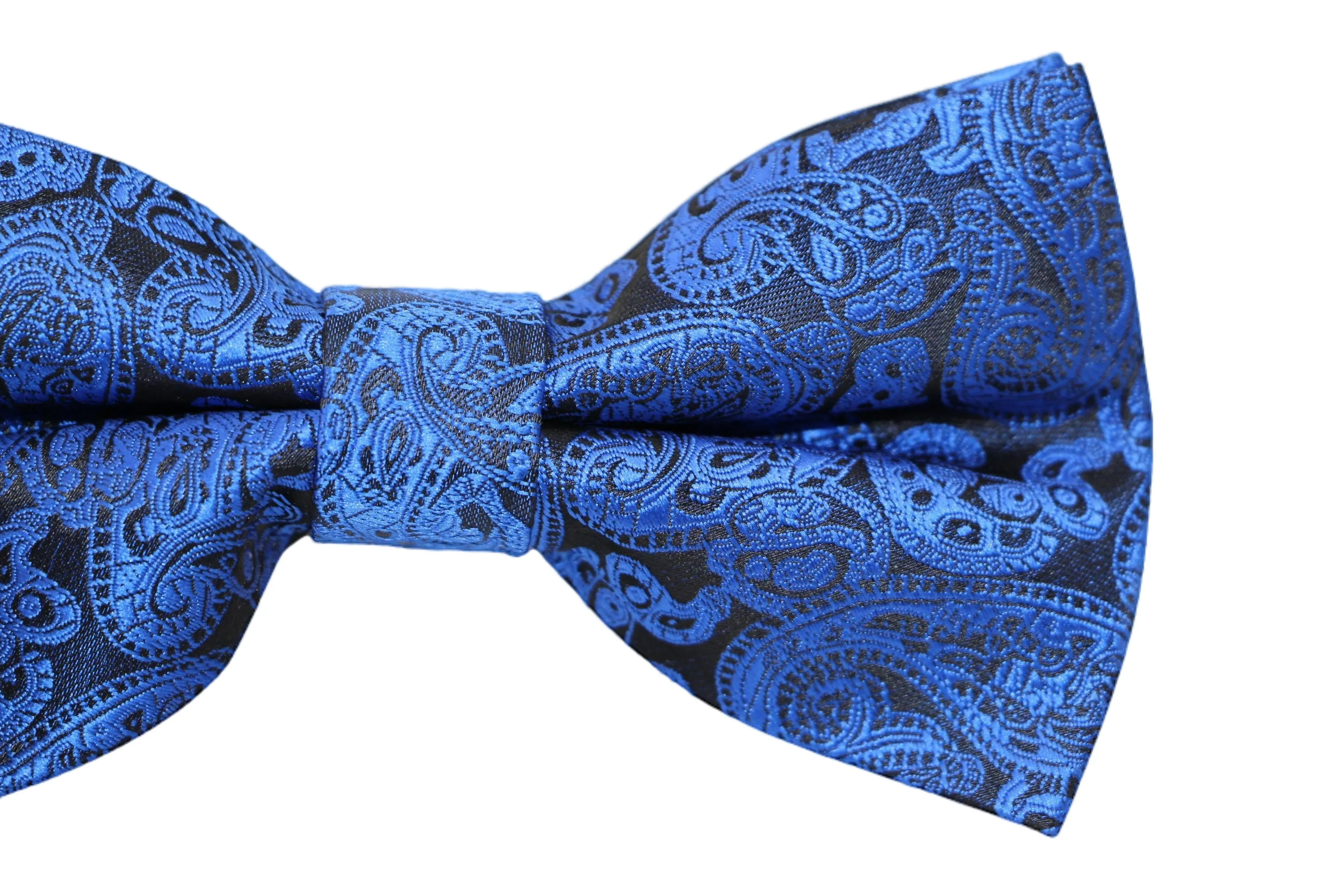 Mens Quality Blue Paisley Patterned Bow Tie