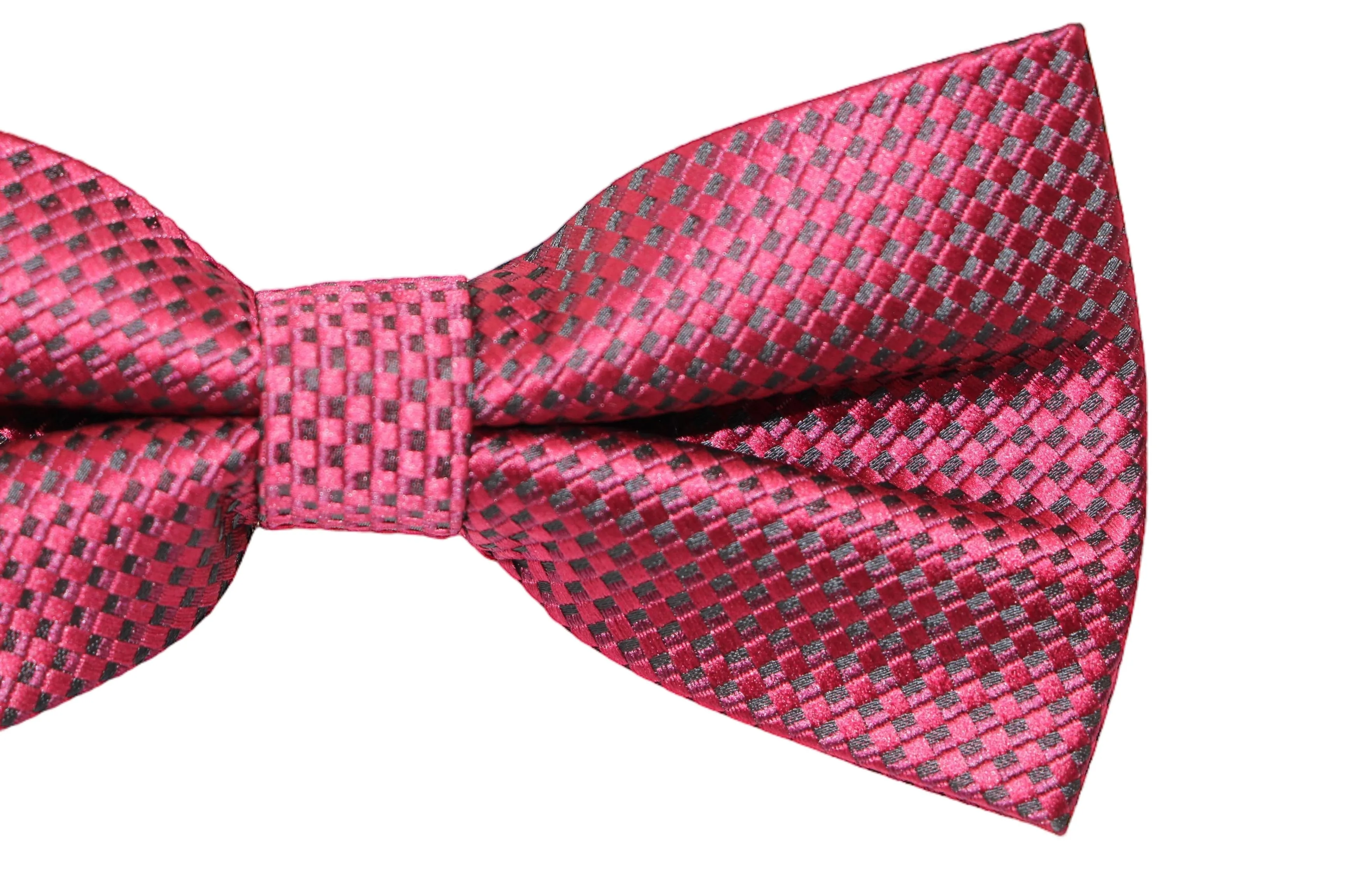 Mens Quality Dark Red Checkered Patterned Bow Tie