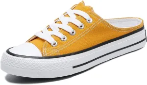 New Hurriman Women's Canvas Low Top Sneakers Slip On Lace Up Shoes Fashion Walking Flats Yellow Sz 5 (Great for Teens)