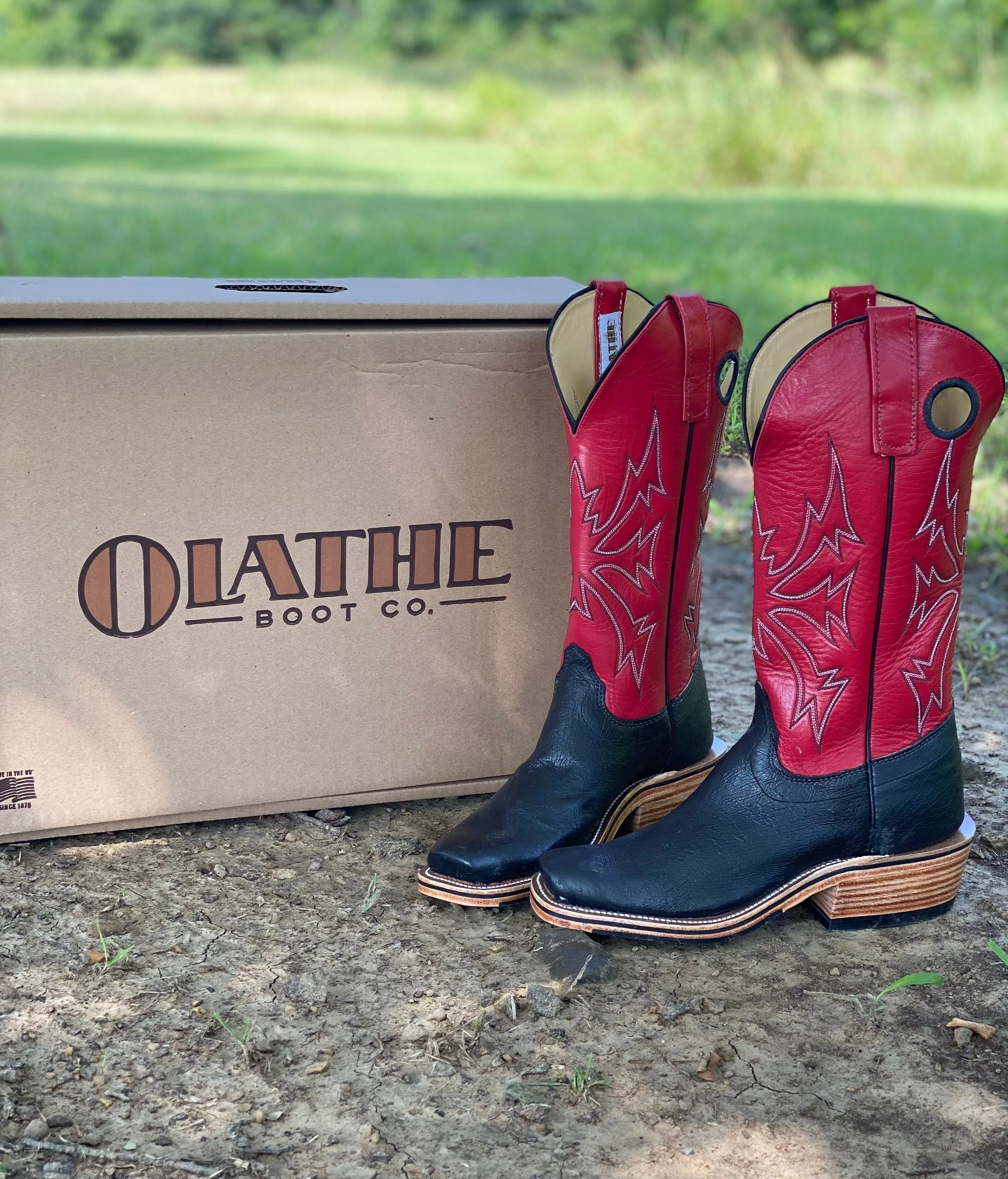 Olathe Black & Red Smooth Ostrich Boots