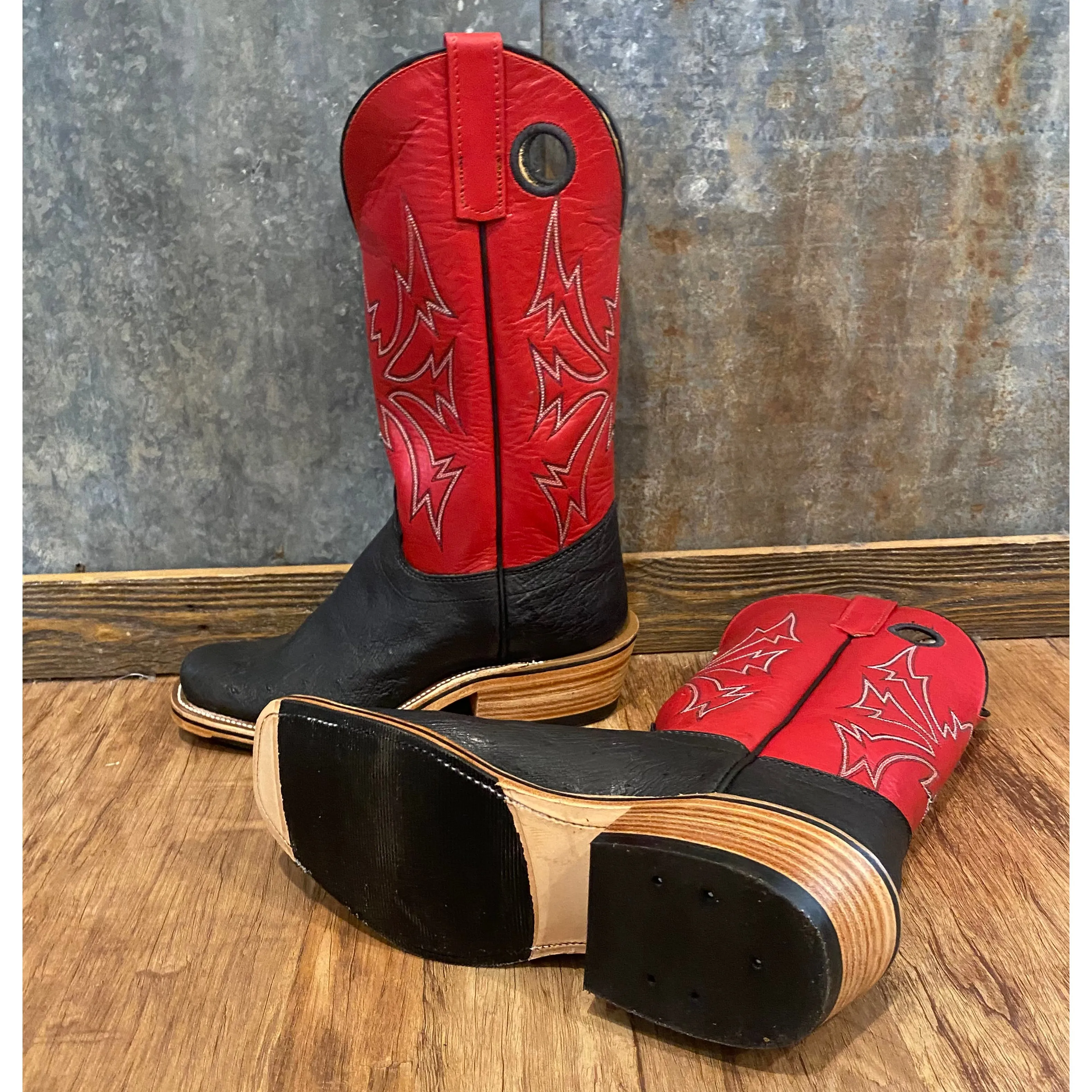 Olathe Black & Red Smooth Ostrich Boots