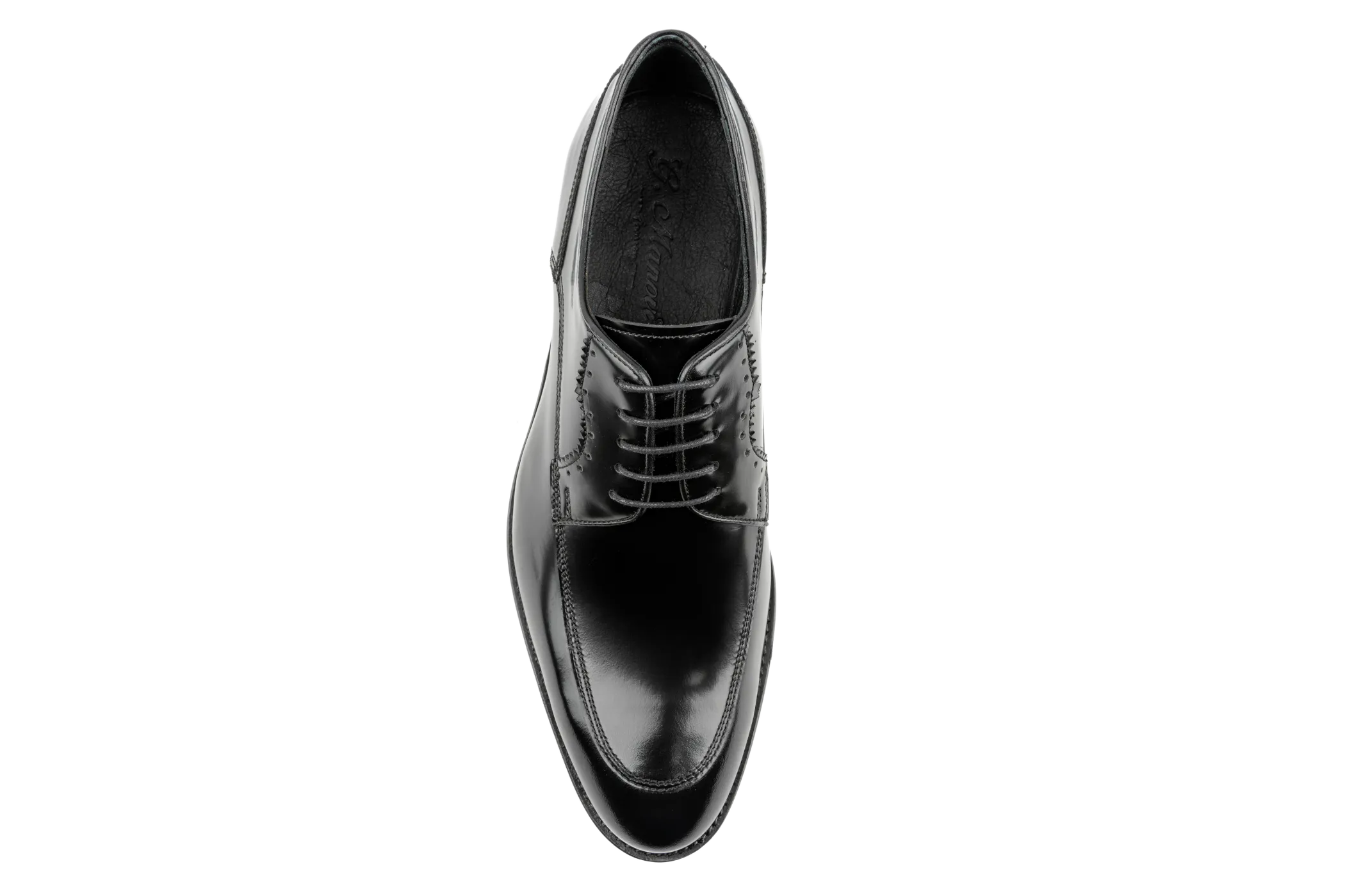 Oro Patent Leather Lace-Up Black Derby Shoes, Men's Moc-Toe Derby, Resistant to Fade, Scratches & Stains