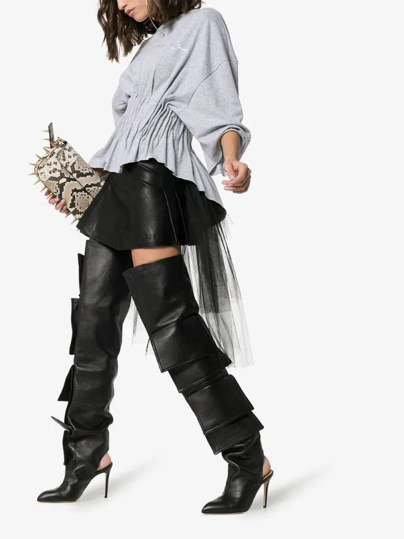 Pocket Pointed Toe Stiletto Heel Over-the-Knee Boots