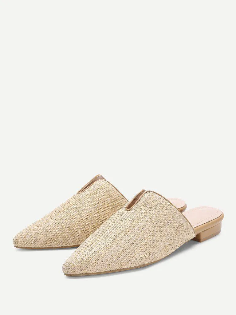 Pointed Toe Woven Mule Flats