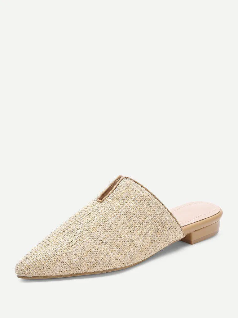 Pointed Toe Woven Mule Flats