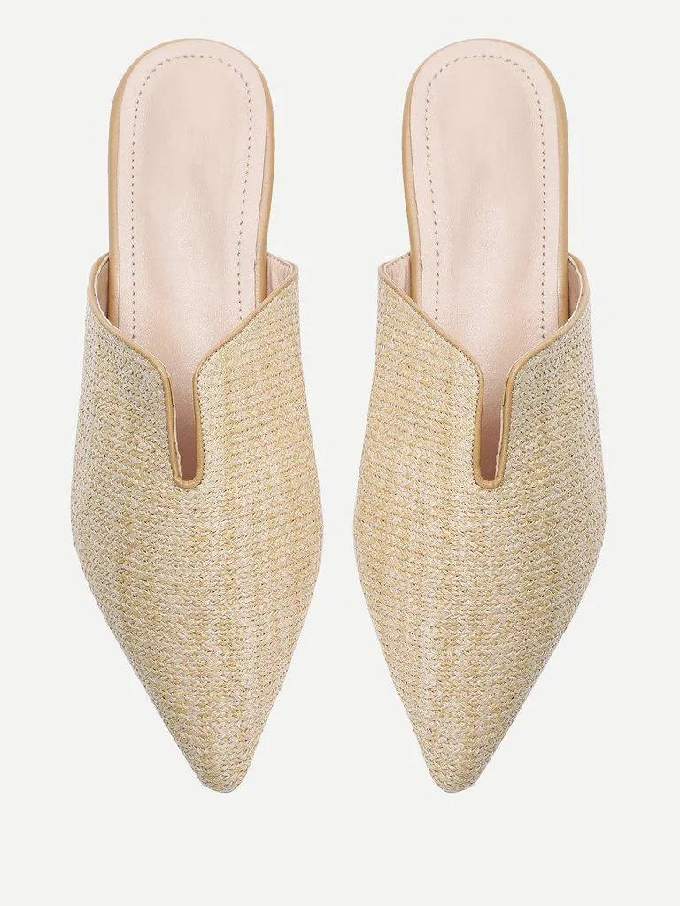 Pointed Toe Woven Mule Flats