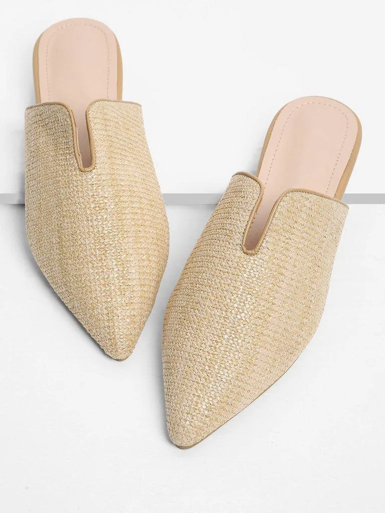 Pointed Toe Woven Mule Flats