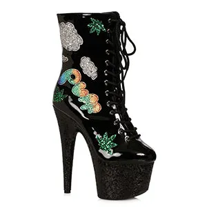 Puff-709 Sequined Screen Marijuana Printed Ankle Boots