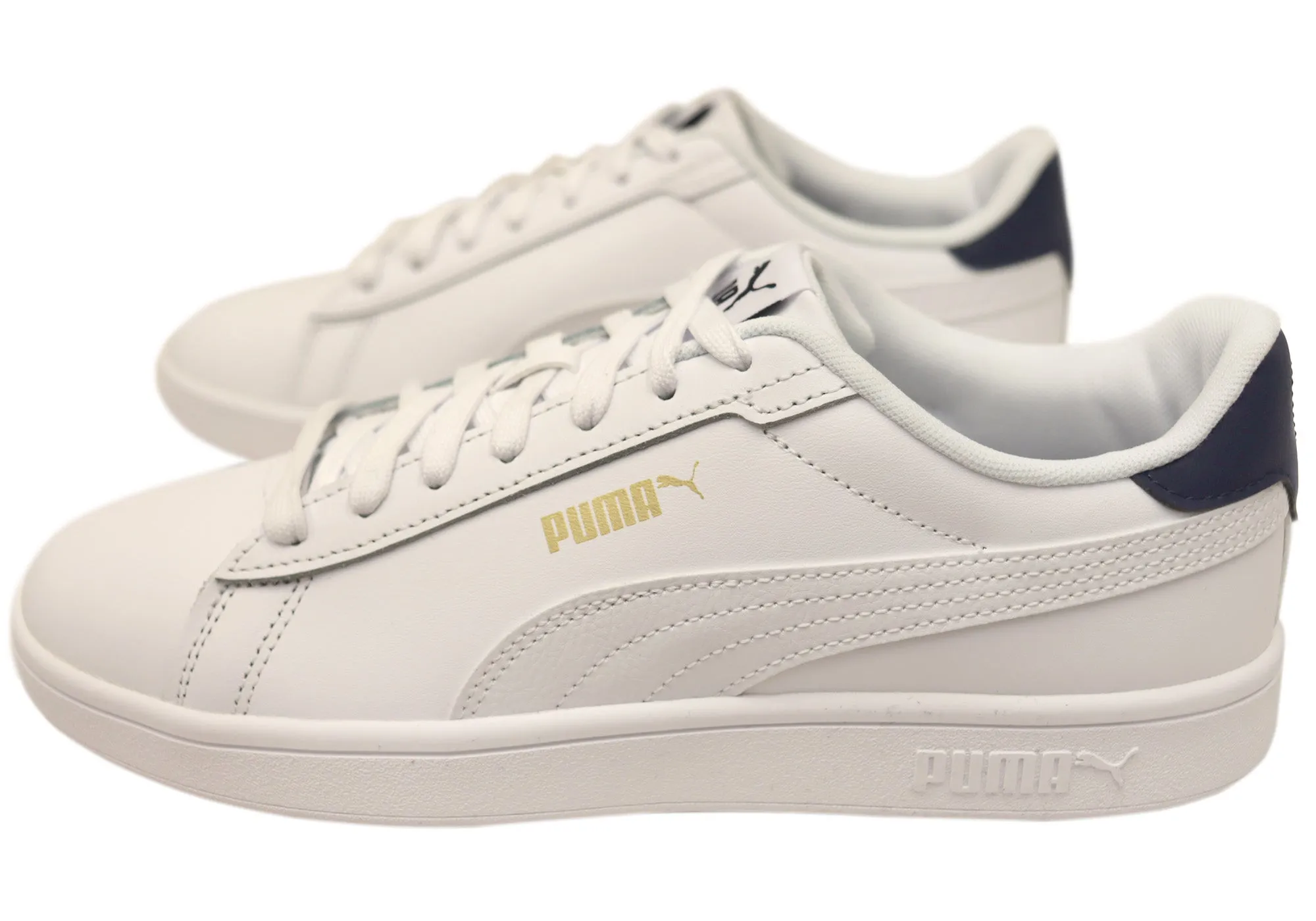 Puma Mens Smash 3.0 L Comfortable White Lace Up Sneakers