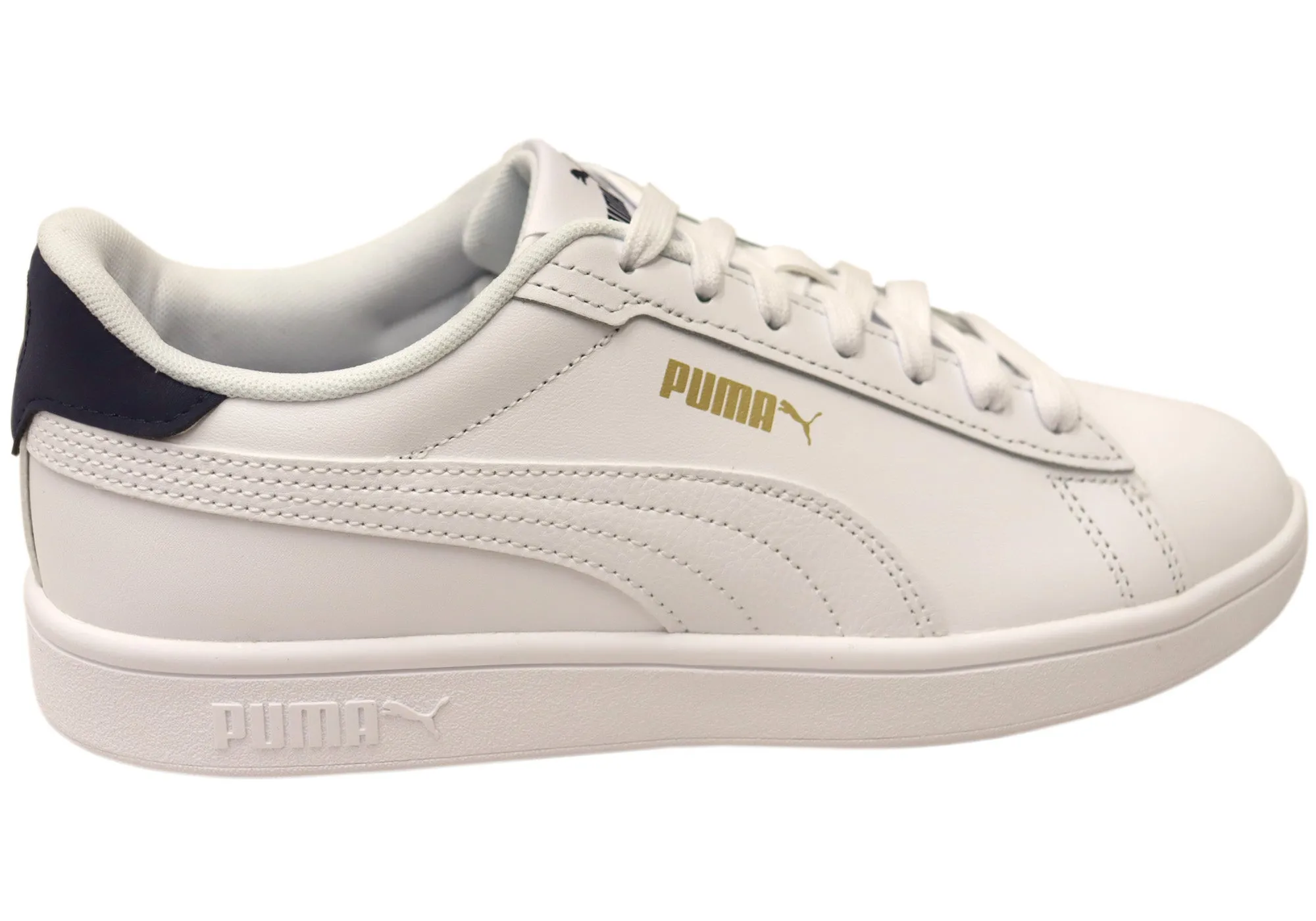 Puma Mens Smash 3.0 L Comfortable White Lace Up Sneakers