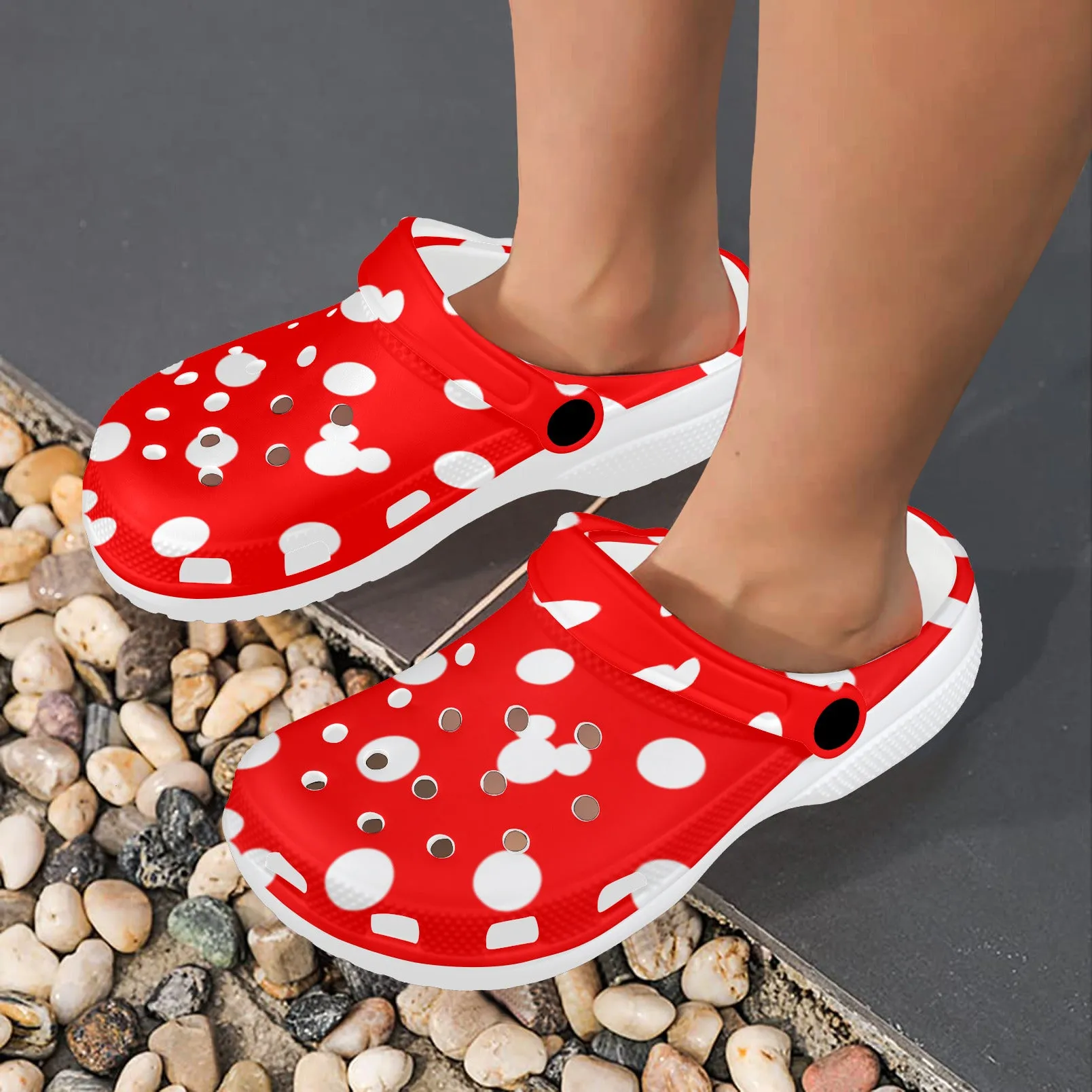 Red With White Mickey Polka Dots Foam Clogs for Adults