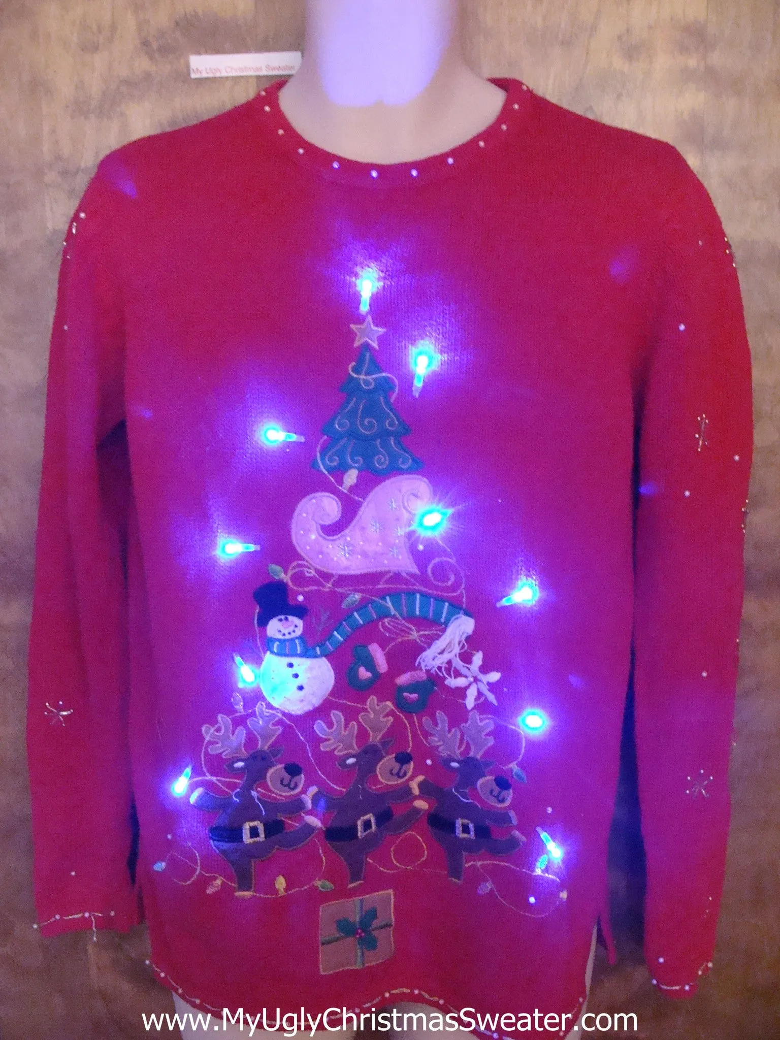 Reindeer Tree Pyramid Light Up Ugly Xmas Sweater