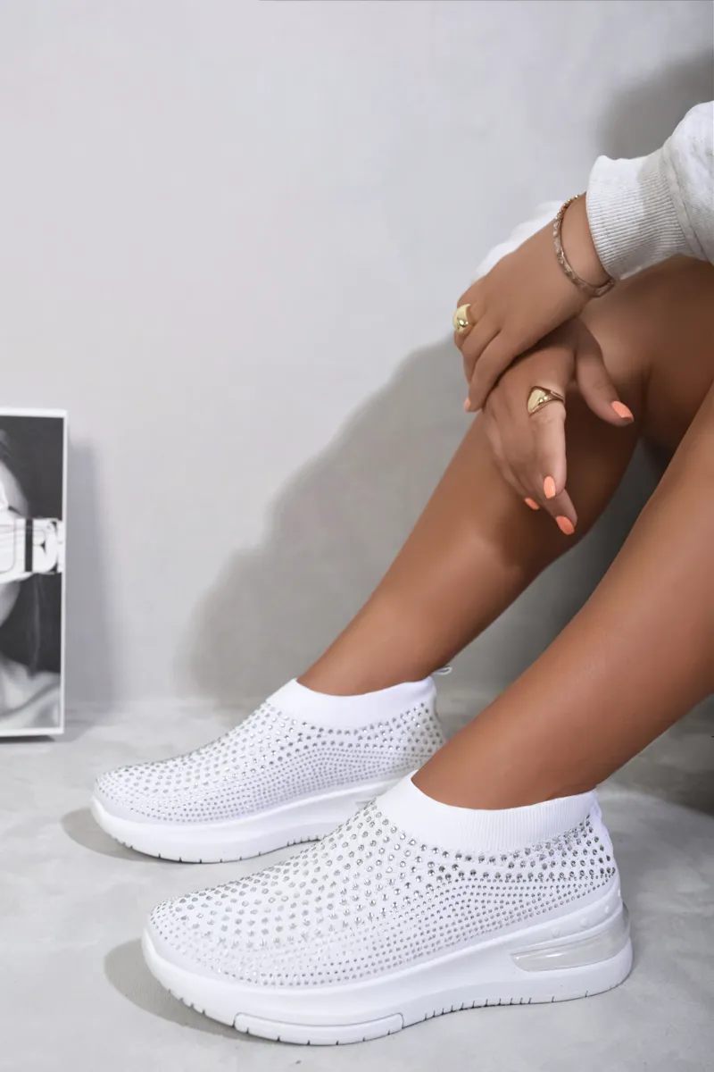 Rhinestone Decor Slip On Sock Trainers