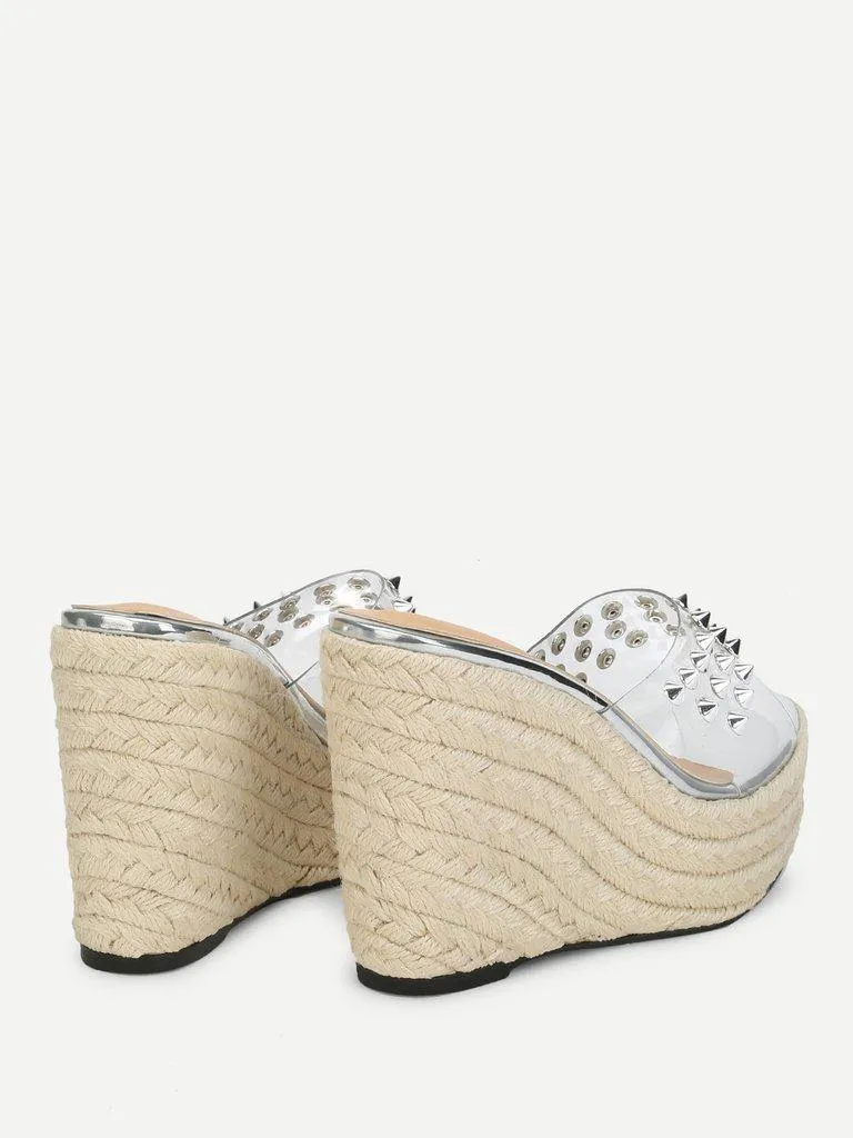 Rockstud Decorated Woven Design Wedges