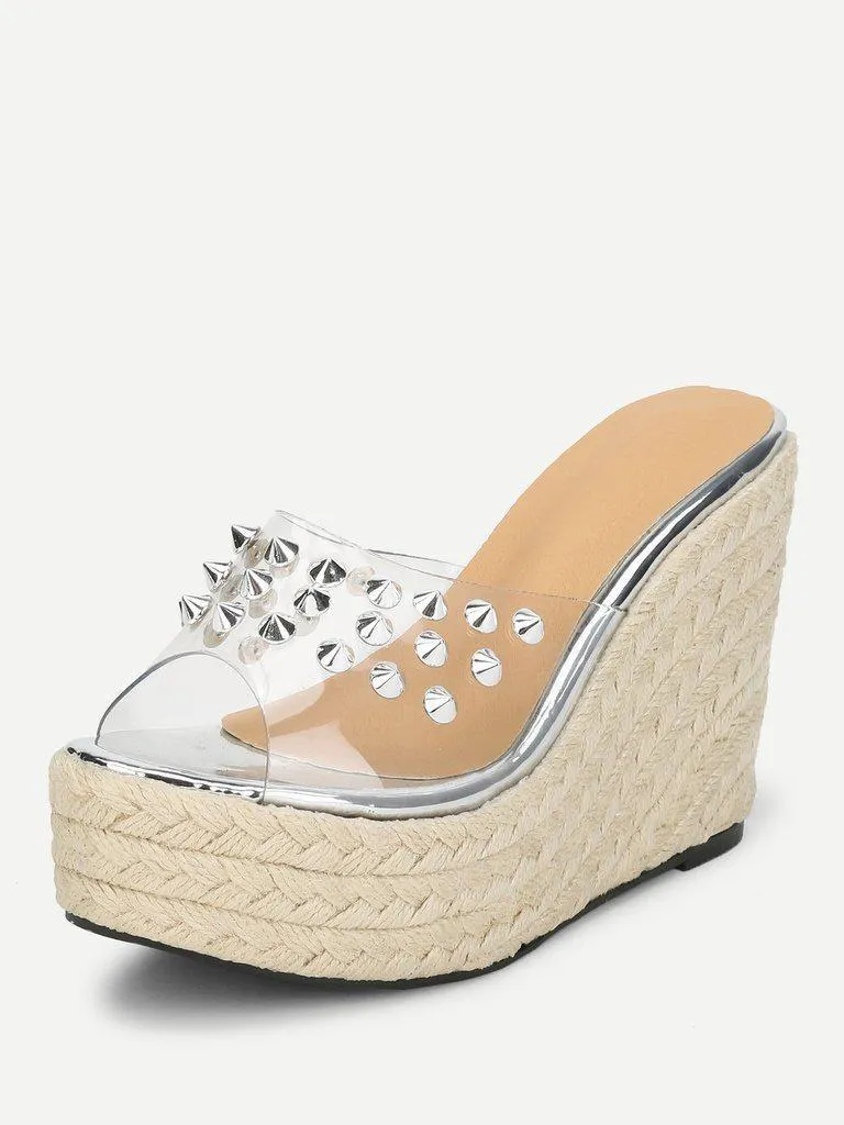 Rockstud Decorated Woven Design Wedges