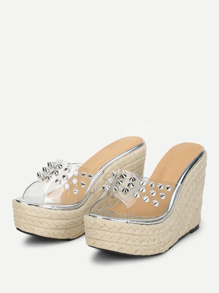 Rockstud Decorated Woven Design Wedges