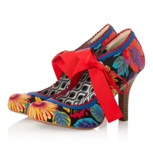 Ruby Shoo Willow Black Botanics Ribbon Tie Court Shoes