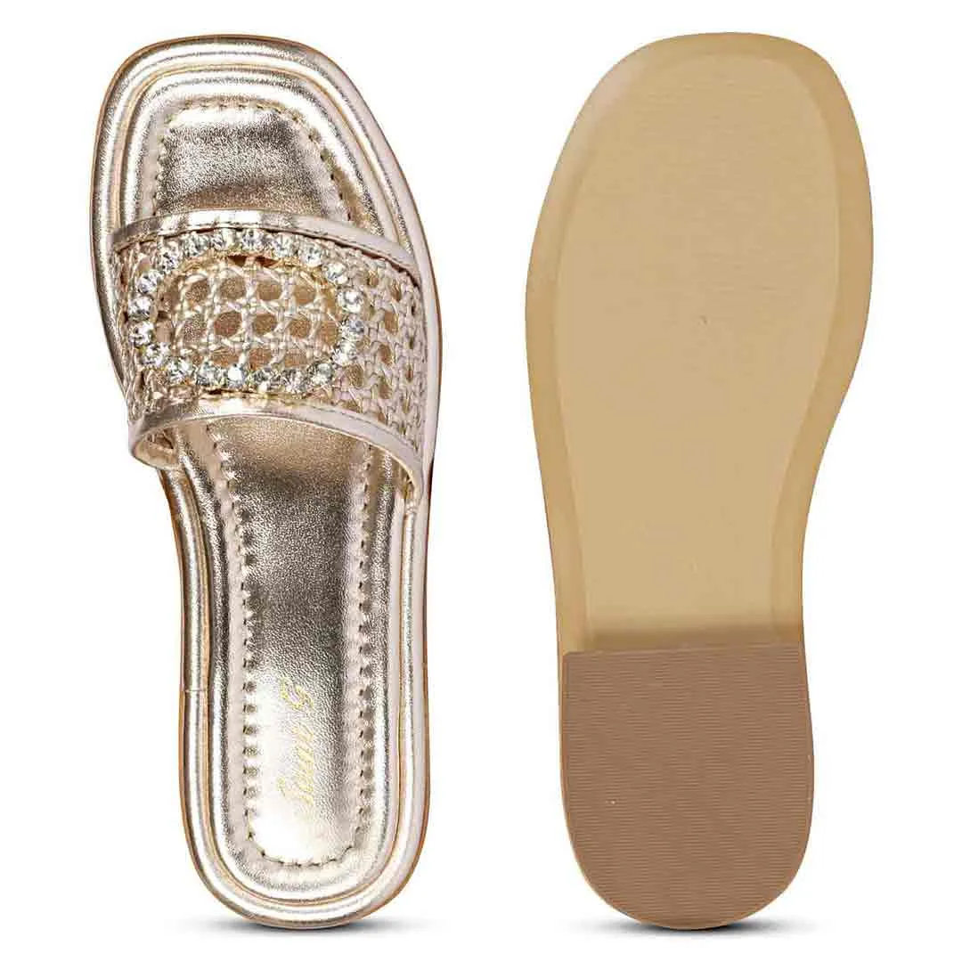 Saint Carly Gold Leather Flat Sandal