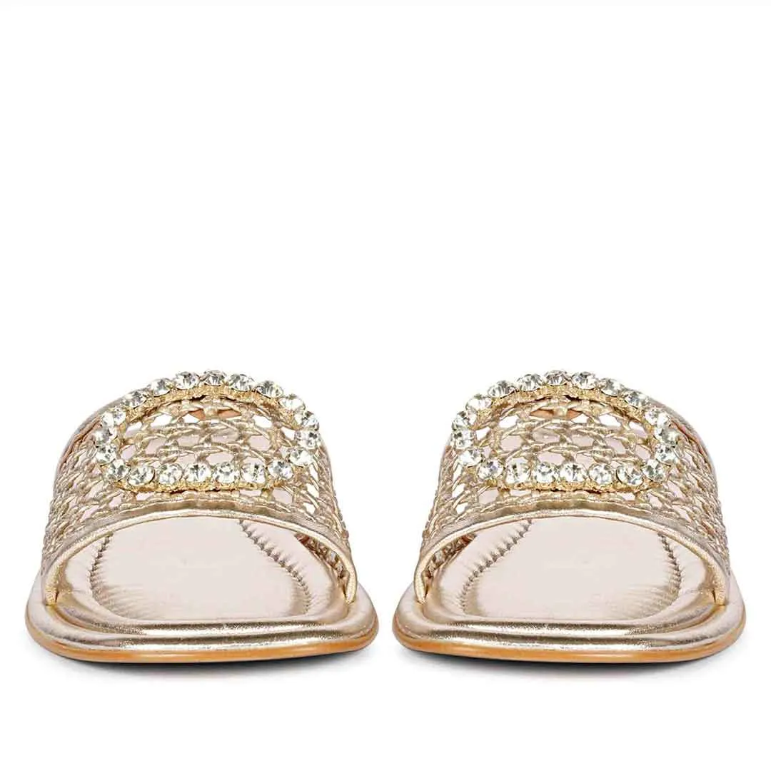 Saint Carly Gold Leather Flat Sandal