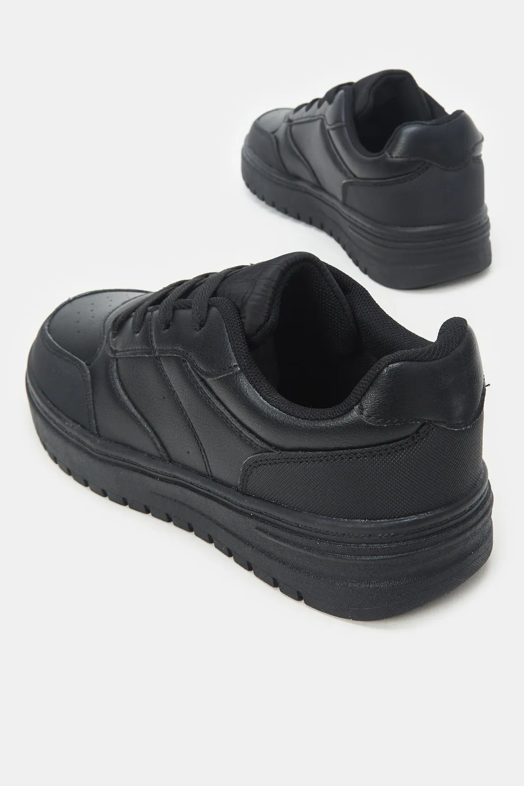 Senior Girls Black Lace-Up Sneakers