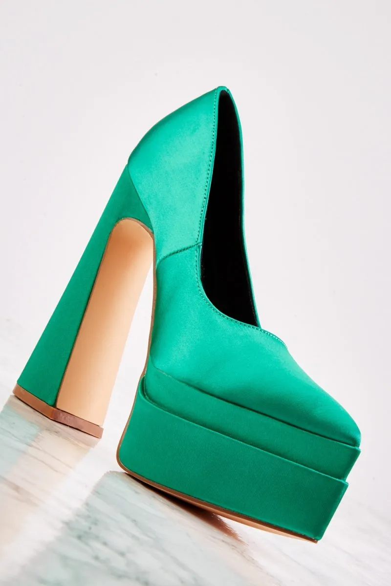 Sexy Green Satin Platform Court Heels