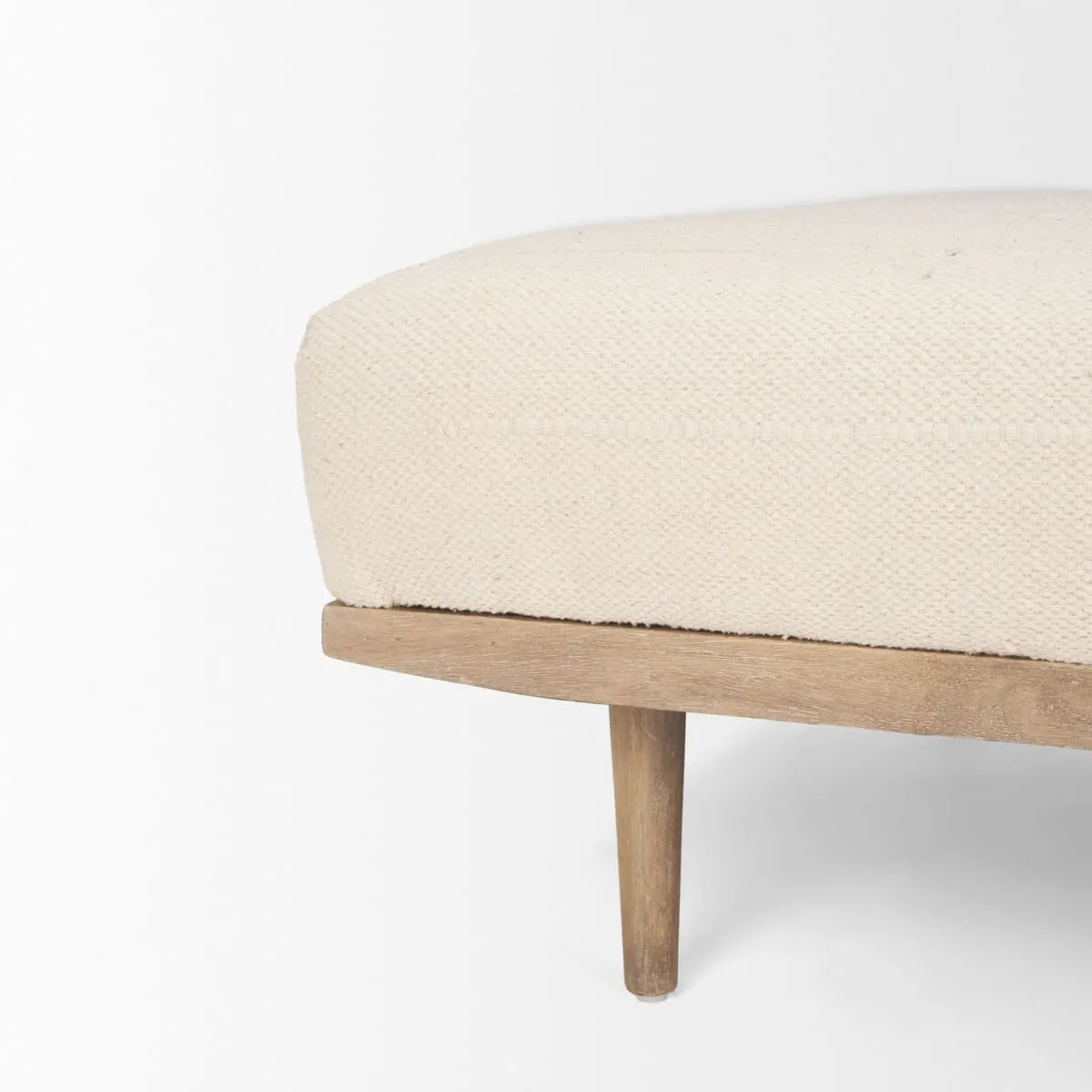 Shae Ottoman Brown Wood | Oatmeal Fabric