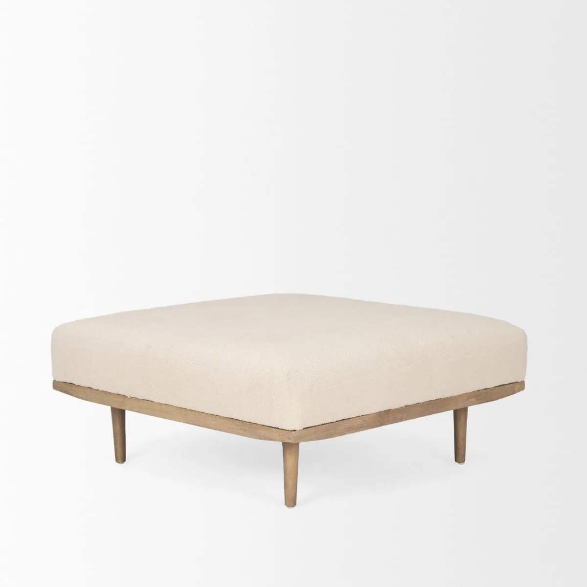 Shae Ottoman Brown Wood | Oatmeal Fabric