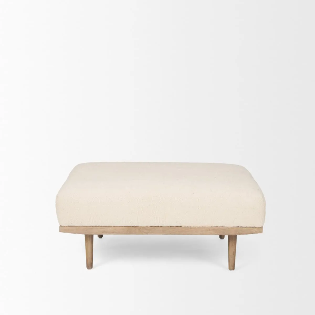 Shae Ottoman Brown Wood | Oatmeal Fabric