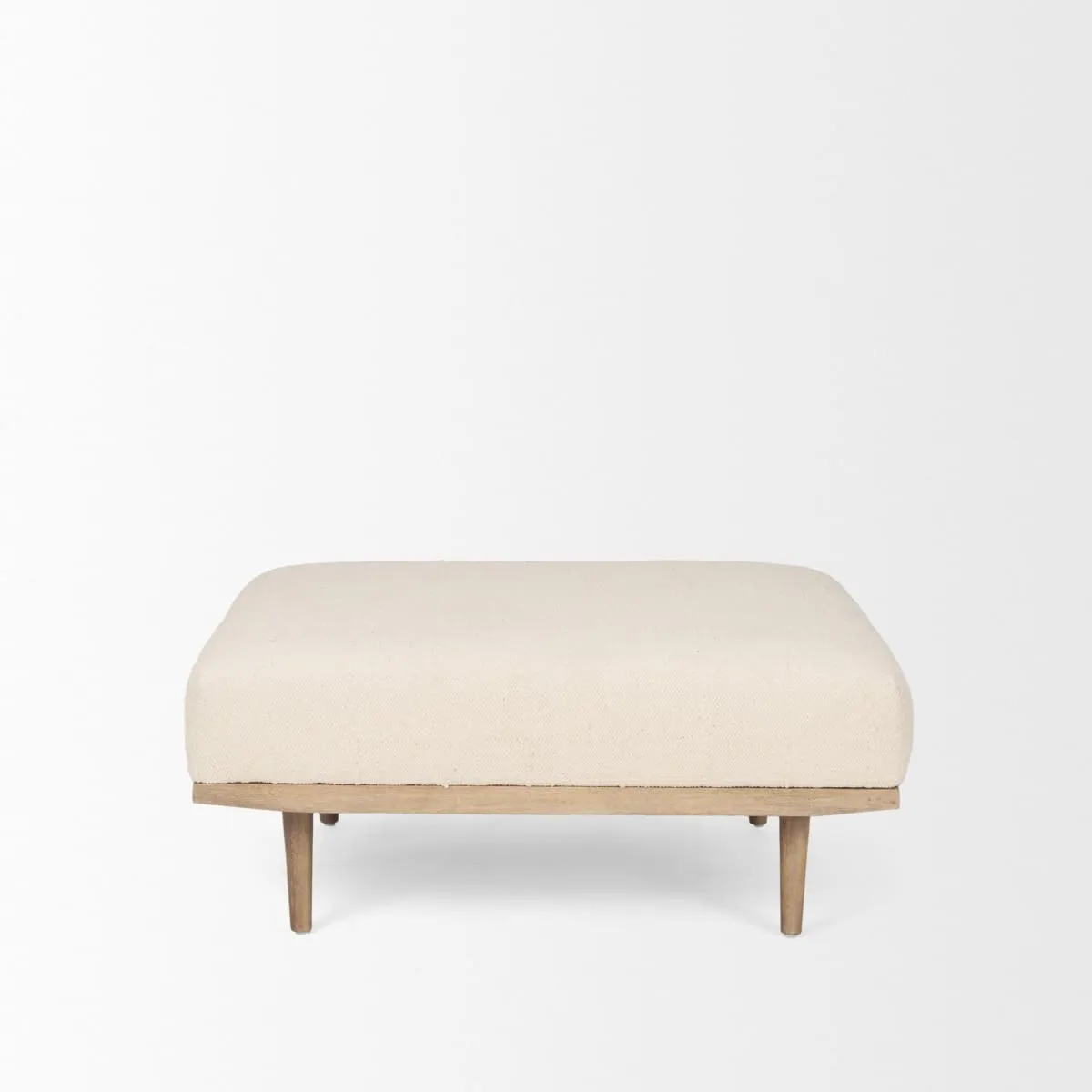 Shae Ottoman Brown Wood | Oatmeal Fabric