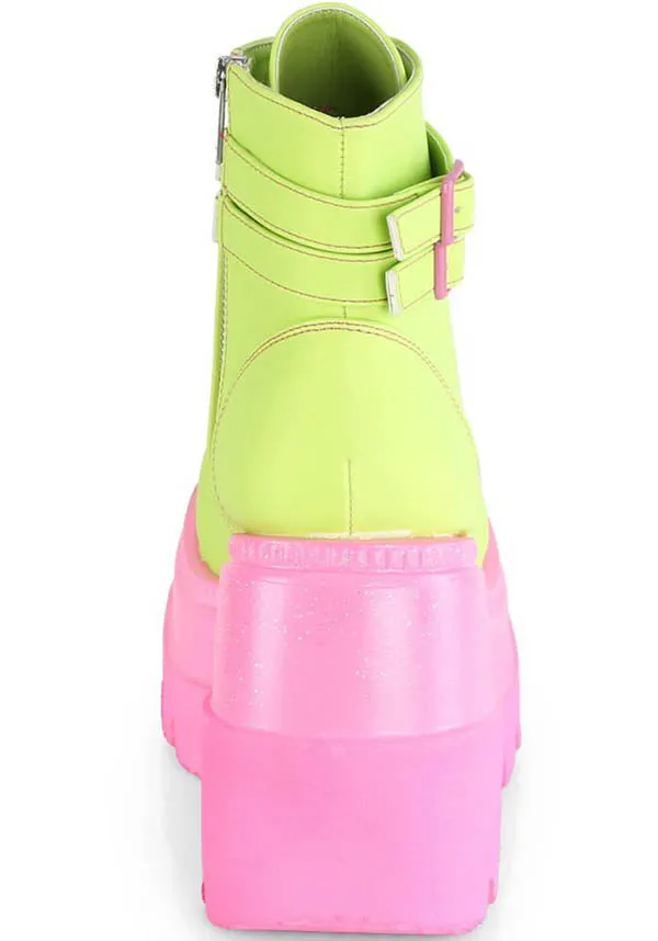 SHAKER-52 [Lime Reflective/Pink UV] | PLATFORM BOOTS [IN STOCK]**