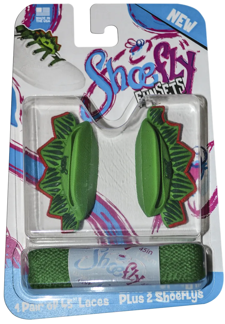 ShoeFlys ® Funsets™ | Stegosaurus Dino with Green Laces